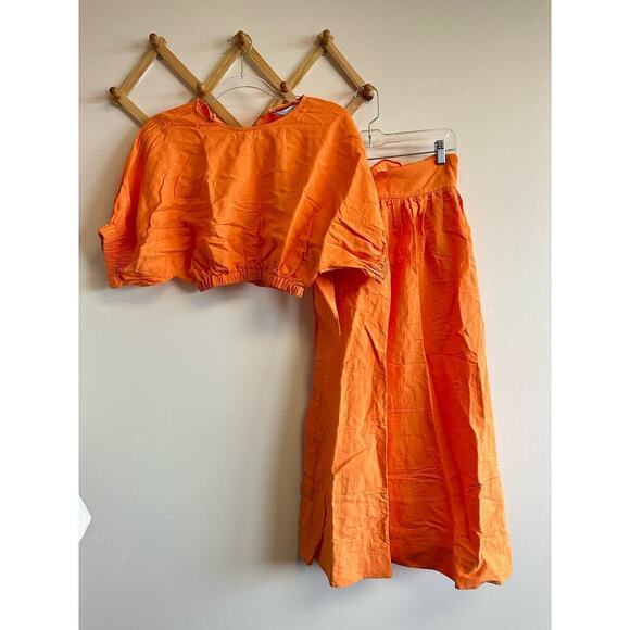 Stockholm Atelier & Other Stories Linen Orange Crop Top and Midi Skirt Set XS/2 - Picture 2 of 12